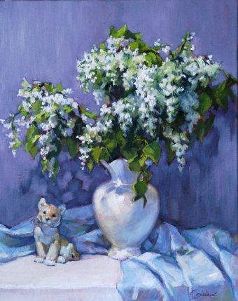 Pintura "Lila blanca. Ternura primaveral en acuarela.", pintor Svitlana Komarova óleo lienzo en Jose Art Gallery
