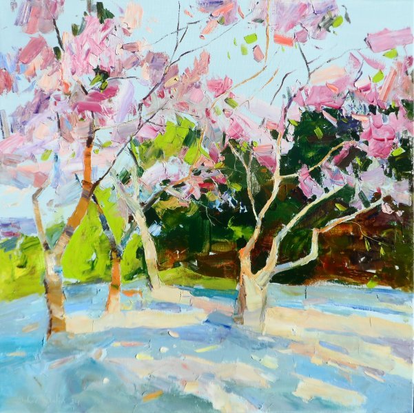 Expressionism Flower Painting Spring garden by painter Yehor Dulin oil canvas 