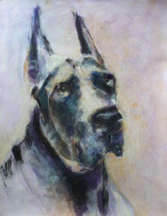 Peinture "Le chien, ami fidèle", peintre Lochter Andreas technique mixte carton à la Jose Art Gallery
