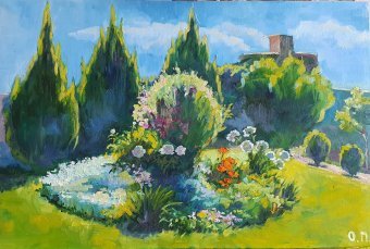 Pintura "Luz e Sombra do Pátio de Verão", pintor Oksana Potomkina óleo tela de pintura na Jose Art Gallery