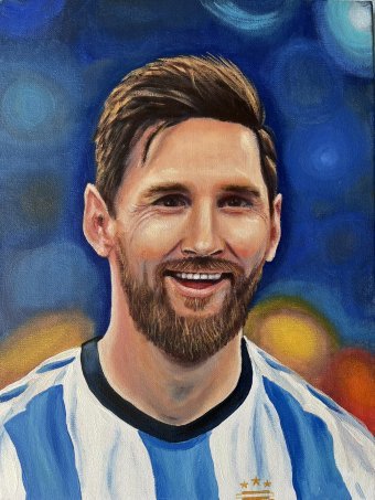 Malerei "Die Legende des Spiels – Messi", maler/-in Stepan Ribkevich Öl Leinwand in der Jose Art Gallery