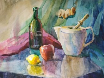 Painting "A Taste of Home Through War: A Symbol of Life and Hope" by painter Violeta Vodyana watercolor paper at Jose Art Gallery