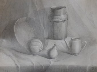Drawing "Still life from the memory of shelter" by illustrator Violeta Vodyana pencil paper at Jose Art Gallery
