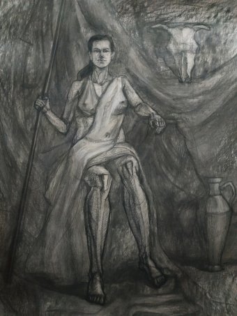 Drawing "That which has passed the battlefield: The path traveled" by illustrator Violeta Vodyana charcoal paper at Jose Art Gallery
