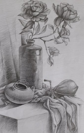 Drawing "Still life drawing" by illustrator Katerina Romanyuk pencil paper at Jose Art Gallery