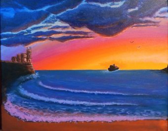 Painting "Crimea, Swallow's Nest" by painter Nataliia Sarbasova acrylic canvas at Jose Art Gallery