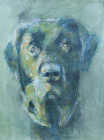 Peinture "Le chien, fidèle, pas stupide", peintre Lochter Andreas technique mixte carton à la Jose Art Gallery