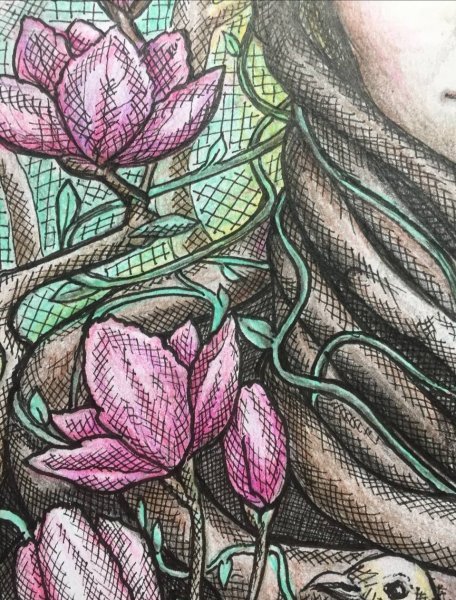 Imagem adicional 7: Primitivismo/Arte naïf Pintura mitológica Desenho "Magnolia Girl Despertar da Primavera", ilustrador NatalyArt tinta papel 