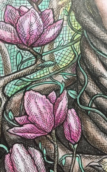 Imagem adicional 8: Primitivismo/Arte naïf Pintura mitológica Desenho "Magnolia Girl Despertar da Primavera", ilustrador NatalyArt tinta papel 