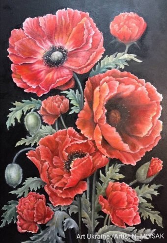 Malerei "Rote Mohnblumen", maler/-in NatalyArt Öl Leinwand in der Jose Art Gallery