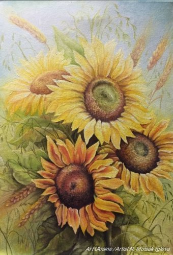 Malerei "Gelbe Sonnenblumen: Blumenwelt der Ukraine", maler/-in NatalyArt Öl Leinwand in der Jose Art Gallery