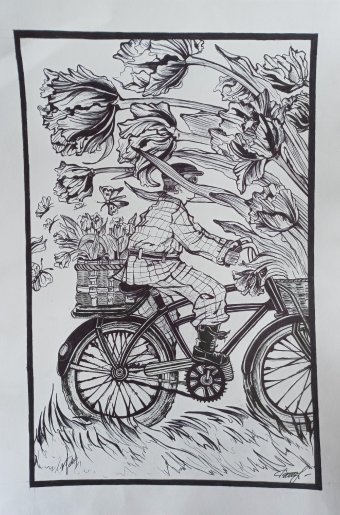 Gráfico "Tulipanes", ilustrador Katerina Romanyuk bolígrafo papel en Jose Art Gallery
