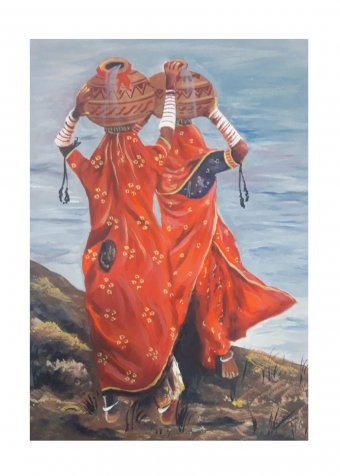 Pintura "Dama de Rajastán, pintura india", pintor Manish Vaishnav acrílico lienzo en Jose Art Gallery