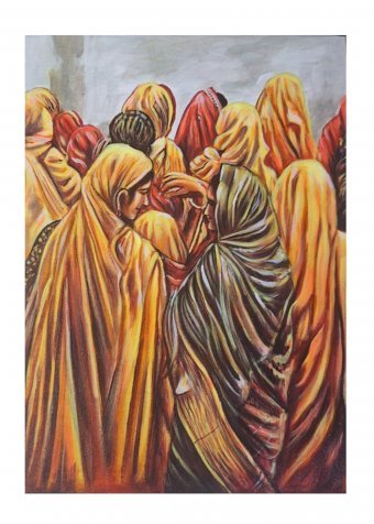 Painting "Rajasthani lady, Indian paint" by painter Manish Vaishnav acrylic canvas at Jose Art Gallery