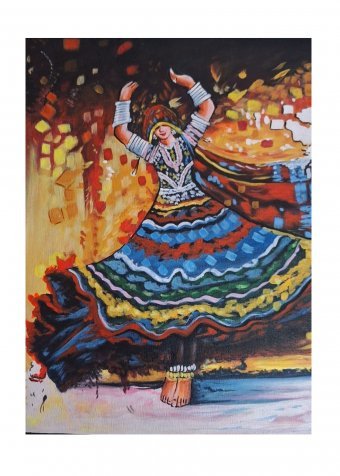 Painting "Woman Painting Rajasthani Culture" by painter Manish Vaishnav acrylic canvas at Jose Art Gallery