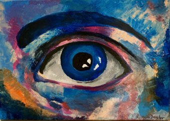Peinture "L'Œil : Réflexion et émotion intense", peintre Mariana Drescher acrylique toile à la Jose Art Gallery