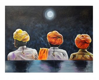 Rajasthani Turban Men Under Moonlight