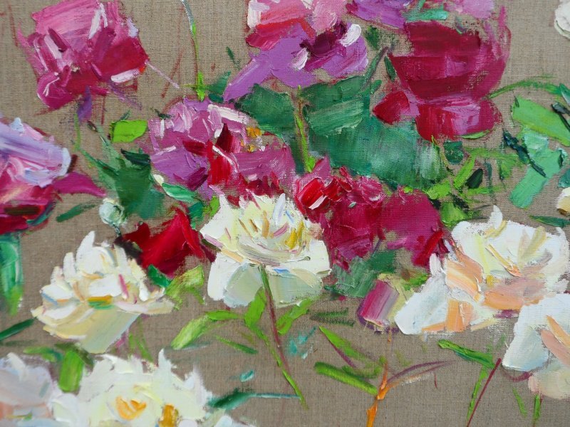 Additional view 1: Expressionism Flower Painting Peonies by painter Yehor Dulin oil fabric 