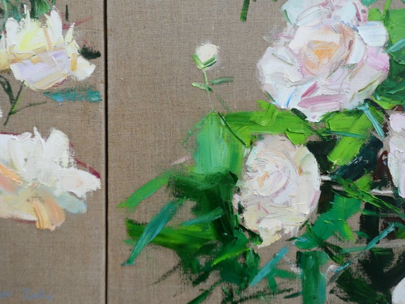 Additional view 3: Expressionism Flower Painting Peonies by painter Yehor Dulin oil fabric 