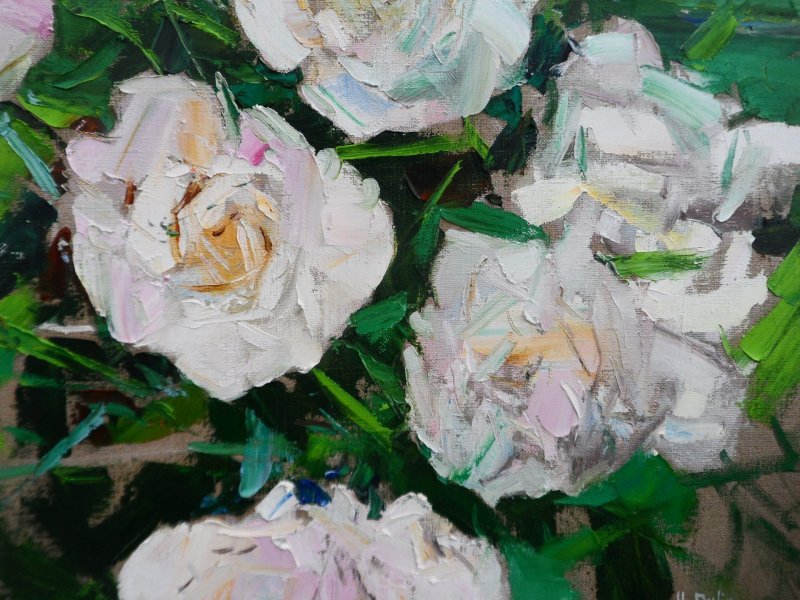 Additional view 4: Expressionism Flower Painting Peonies by painter Yehor Dulin oil fabric 