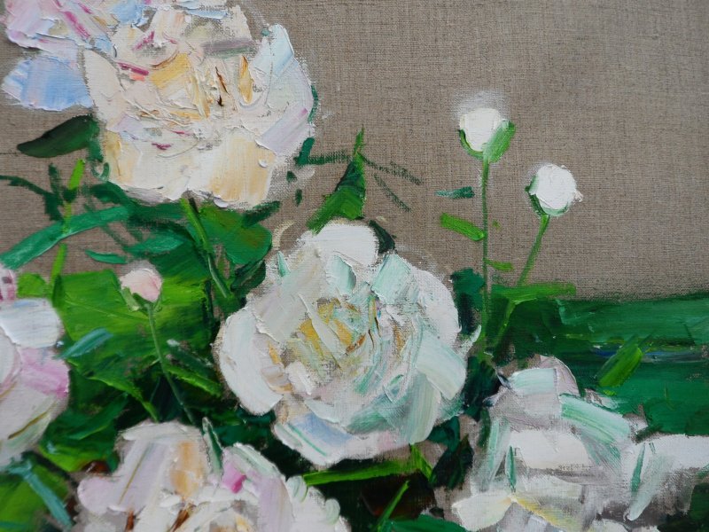 Additional view 5: Expressionism Flower Painting Peonies by painter Yehor Dulin oil fabric 