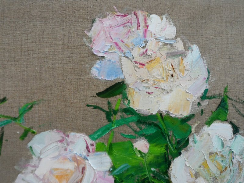 Additional view 6: Expressionism Flower Painting Peonies by painter Yehor Dulin oil fabric 