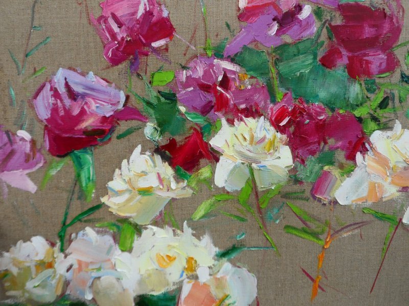 Additional view 8: Expressionism Flower Painting Peonies by painter Yehor Dulin oil fabric 