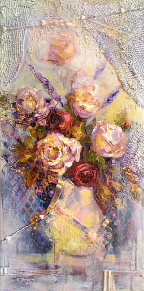 Contemporary Art Flower Painting Woman's Touch by painter Dariia Zhyrova mixed method canvas 
