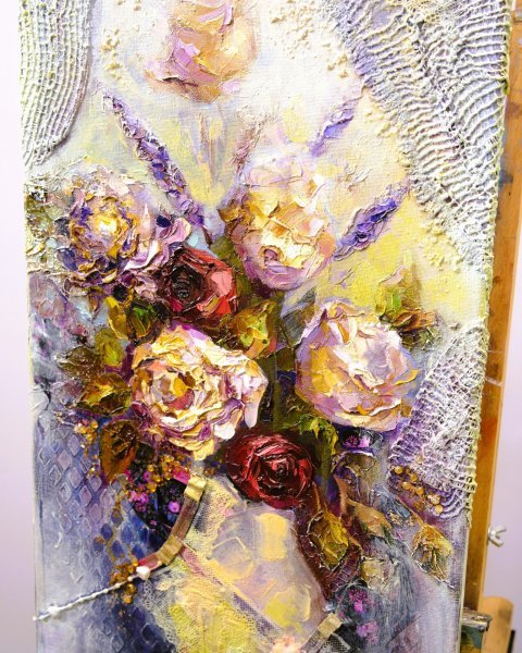 Additional view 3: Contemporary Art Flower Painting Woman's Touch by painter Dariia Zhyrova mixed method canvas 
