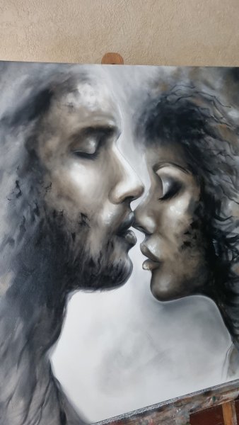 Imagen adicional 1: Abstraccionismo Retrato Pintura "Siempre a tu lado.. 100x90", pintor Natalya Bazilyuk óleo lienzo 