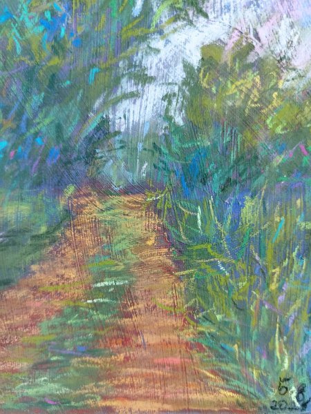 Additional view 5: Impressionism Landscape Drawing Colorful Forest Path by illustrator Nino Gudadze pastel paper 