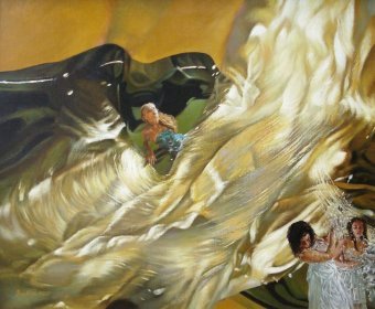 Sommer-Gebirgsfluss und Frauen