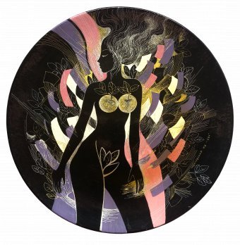 Peinture "Veille", peintre Lana Korolievskaia technique mixte bois à la Jose Art Gallery