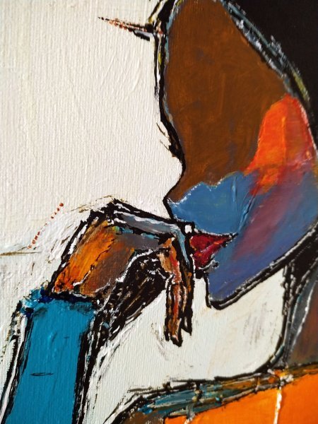 Additional view 2: Expressionism Portrait Painting Haiku of Her Profile by painter Alexander Aksyonov acrylic canvas 