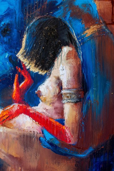 Additional view 1: Surrealism Mythological Painting Minotaur's last love #4 by painter Anna Ravliuc oil canvas 