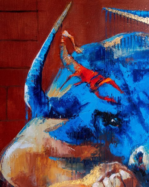 Additional view 3: Surrealism Mythological Painting Minotaur's last love #4 by painter Anna Ravliuc oil canvas 