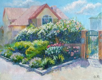 Pintura "Um jardim de sonho entre flores e vegetação", pintor Oksana Potomkina óleo tela de pintura na Jose Art Gallery