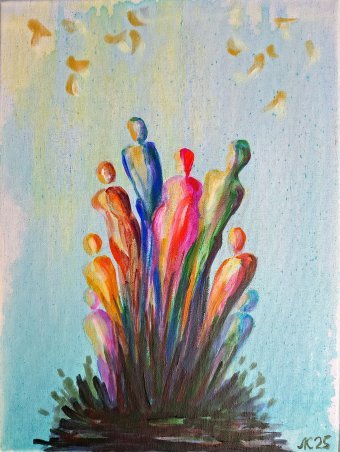 Painting "The Family: Echoes of the Past and the Future" by painter Lena Kolambet acrylic canvas at Jose Art Gallery