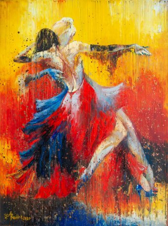 Painting "Erotic Tango: The Fire of Dance" by painter Anna Ravliuc oil canvas at Jose Art Gallery