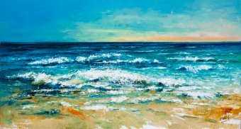 Painting "Dawn on the Mediterranean Sea" by painter Anna Ravliuc oil canvas at Jose Art Gallery