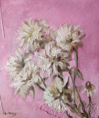 Malerei "Zerstörte Chrysanthemen", maler/-in Q May Öl Karton in der Jose Art Gallery