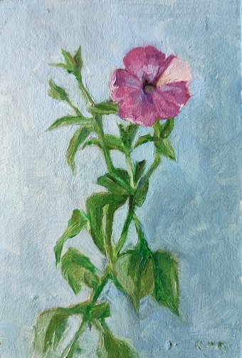 Malerei "Dünne lila Blume in der bildenden Kunst", maler/-in Q May Öl Karton in der Jose Art Gallery