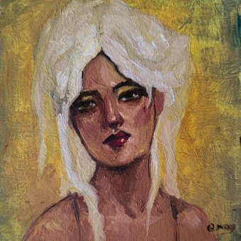 Malerei "Blondie", maler/-in Q May Öl Karton in der Jose Art Gallery