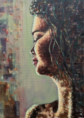 Pintura "Luces de la ciudad. Mujer en el expresionismo", pintor Lena Kolambet óleo lienzo en Jose Art Gallery