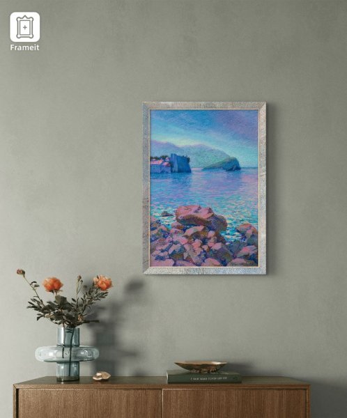 Imagen adicional 1: Impresionismo Paisaje marino Pintura "Serenidad del paisaje marino en la costa de Montenegro", pintor Olena Polovna pastel cartulina 