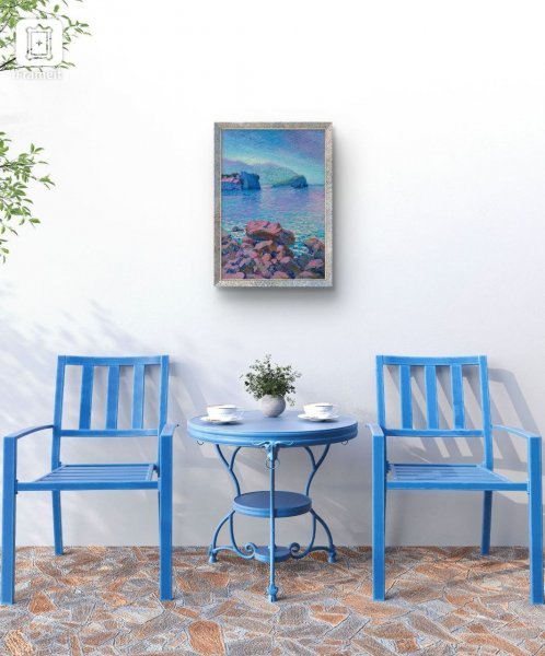 Imagen adicional 2: Impresionismo Paisaje marino Pintura "Serenidad del paisaje marino en la costa de Montenegro", pintor Olena Polovna pastel cartulina 