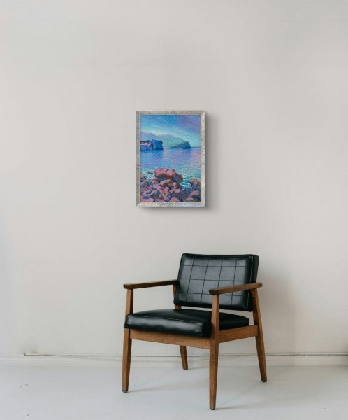 Imagen adicional 3: Impresionismo Paisaje marino Pintura "Serenidad del paisaje marino en la costa de Montenegro", pintor Olena Polovna pastel cartulina 