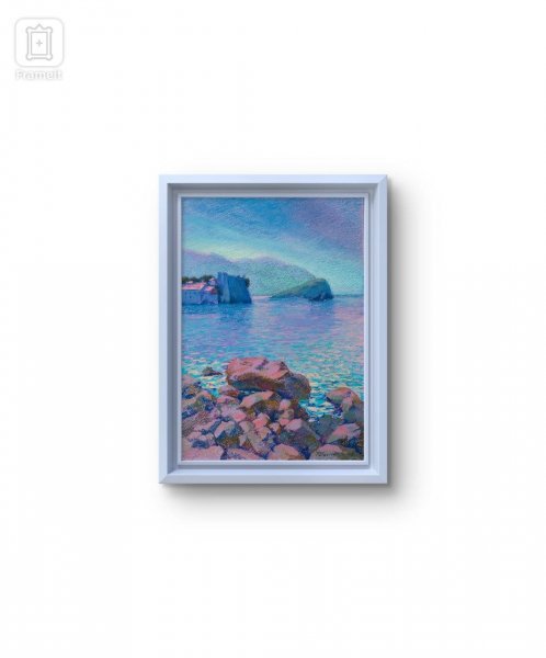 Imagen adicional 5: Impresionismo Paisaje marino Pintura "Serenidad del paisaje marino en la costa de Montenegro", pintor Olena Polovna pastel cartulina 