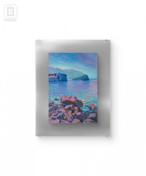 Imagen adicional 6: Impresionismo Paisaje marino Pintura "Serenidad del paisaje marino en la costa de Montenegro", pintor Olena Polovna pastel cartulina 