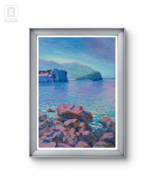 Imagen adicional 8: Impresionismo Paisaje marino Pintura "Serenidad del paisaje marino en la costa de Montenegro", pintor Olena Polovna pastel cartulina 